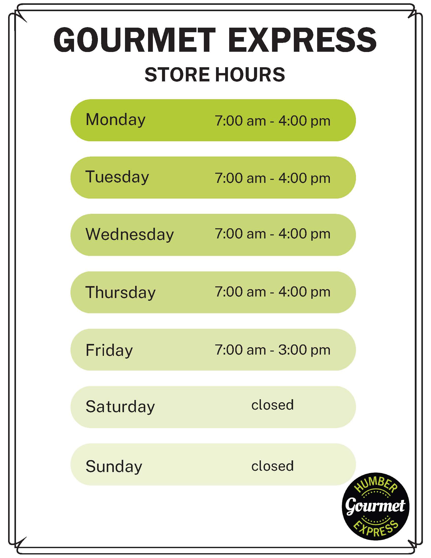 Gourmet Express Summer Hours of Operation Humber Communiqué